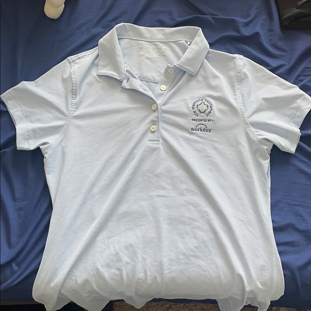 Light Blue Striped Peter Millar Memorial Tournament Polo